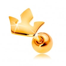 Ear piercing made of yellow 14K gold - small three-point crown