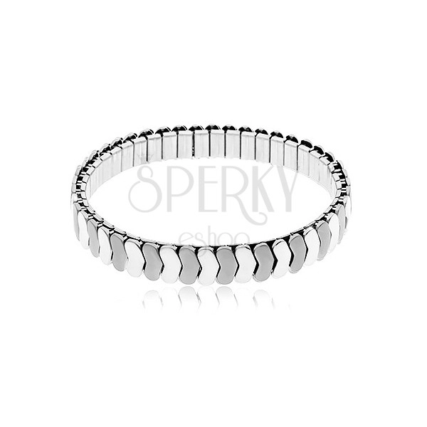Steel bracelet in silver colour, stretchy, shiny and matt links