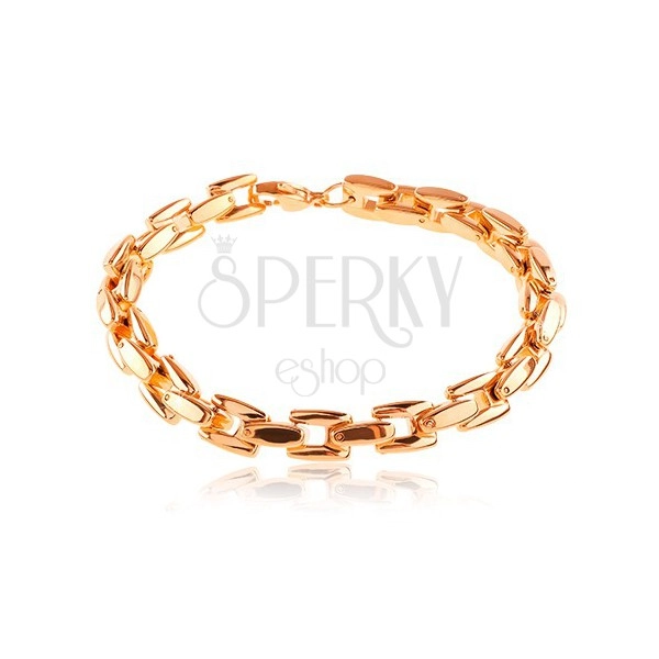 316L steel bracelet in copper colour, shiny chain of angular links
