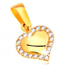 Pendant made of yellow 585 gold - shiny heart lined with clear zircons