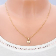 Pendant made of yellow 585 gold - shiny heart lined with clear zircons
