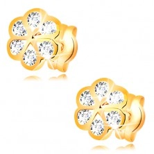 Earrings made of yellow 14K gold - flower with smooth contours and clear zircons