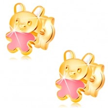 585 gold earrings, bunny decorated with pink and white glaze, studs