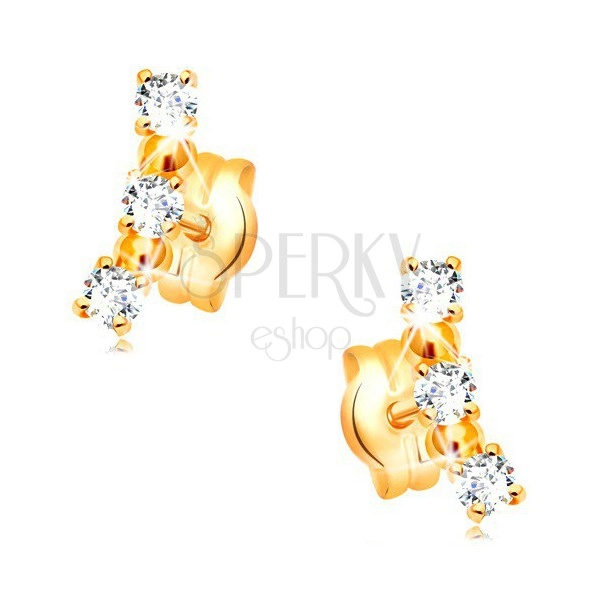 Earrings made of yellow 14K gold - arc composed of clear zircons and shiny balls