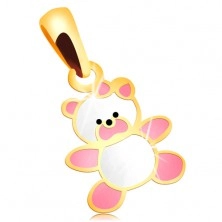 585 gold pendant - bear decorated with pink and white glaze