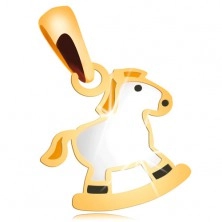 Pendant made of yellow 14K gold - white rocking horse with yellow mane