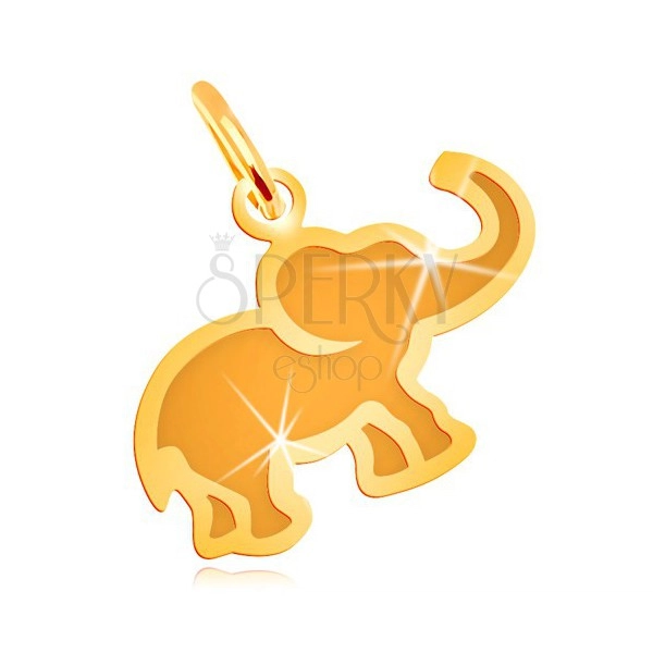 Pendant made of yellow 14K gold - small flat elephant with matt centre