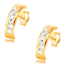 Earrings made of yellow 14K gold - arc decorated with clear zircon line