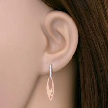 585 gold earrings - flat grain with cutouts, vertical strip of clear zircons