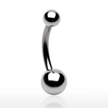 Steel bellybutton piercing with two balls, silver colour