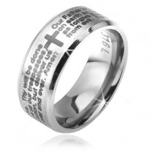 Ring made of surgical steel in silver colour, slanted borders, the Lord's prayer, 6 mm