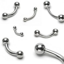 Steel eyebrow piercing, slightly rounded, two balls, silver colour