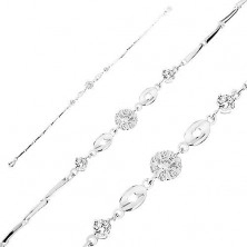 Bracelet made of 925 silver, clear zircon flower, shiny ovals with hearts
