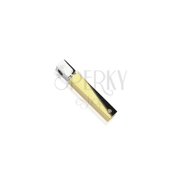 Stainless steel square cylinder pendant in gold-silver colour, zircon