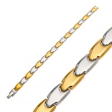 Bracelet made of surgical steel, bicoloured, shiny "Y" links, magnets