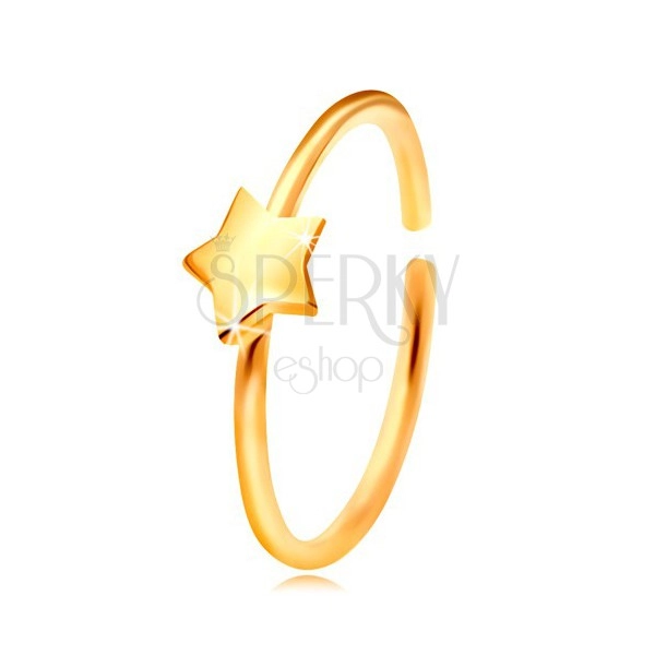 14K gold nose piercing, shiny circle with star, yellow gold