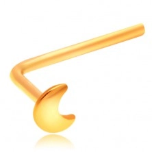 Nose piercing made of yellow 585 gold with crescent moon, perpendicularly bent