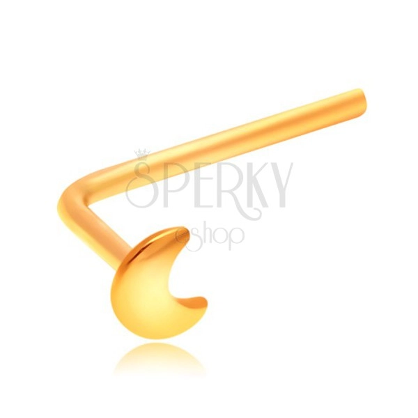 Nose piercing made of yellow 585 gold with crescent moon, perpendicularly bent