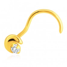 Nose piercing made of yellow 14K gold - bent, crescent moon, zircon