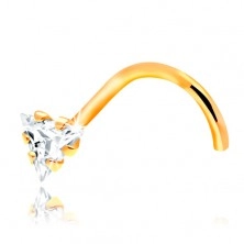 Bent nose piercing - yellow 14K gold, clear zircon triangle