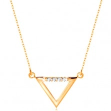 Necklace made of yellow 14K gold - triangle contour adorned with clear zircons