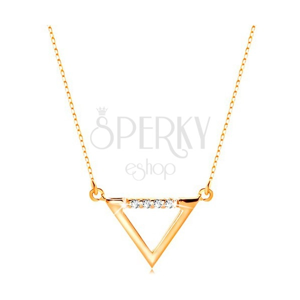 Necklace made of yellow 14K gold - triangle contour adorned with clear zircons