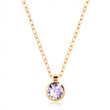 585 gold necklace - shiny chain, round light violet zircon