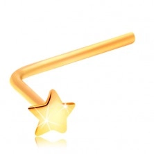 Nose piercing made of yellow 14K gold - small star, bent shape