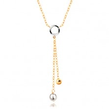 14K gold necklace - white pearl and shiny ball on chain