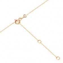 Necklace made of yellow 14K gold - double chain, hoop and clear zircon