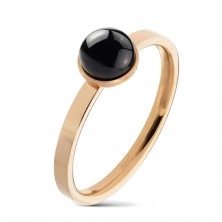 Ring made of 316L steel in copper colour, round black agate in mount