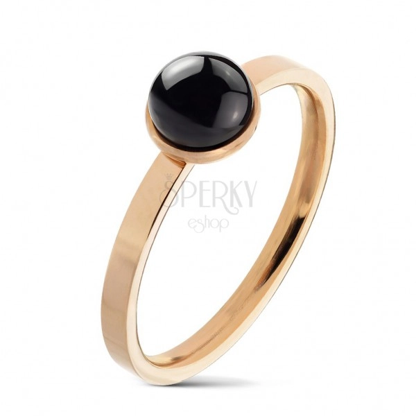 Ring made of 316L steel in copper colour, round black agate in mount