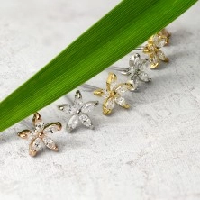 Earrings made of surgical steel, clear zircon flower, studs
