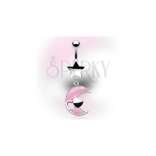 Belly button ring with dangle moon