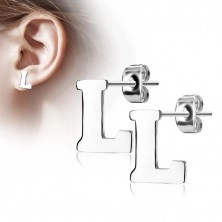 Steel earrings in silver colour - capital letter L, high gloss