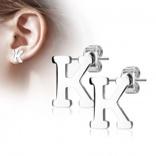 Earrings made of surgical steel - capital letter K, silver colour