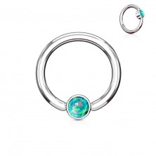 Piercing made of 316L steel in silver colour, circle with synthetic opal