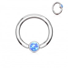 Piercing made of 316L steel in silver colour, circle with synthetic opal