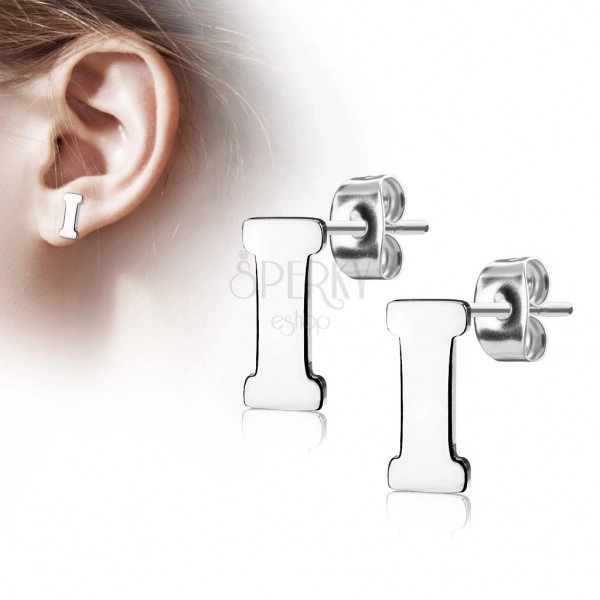 Stud earrings made of 316L steel - capital letter I, silver colour