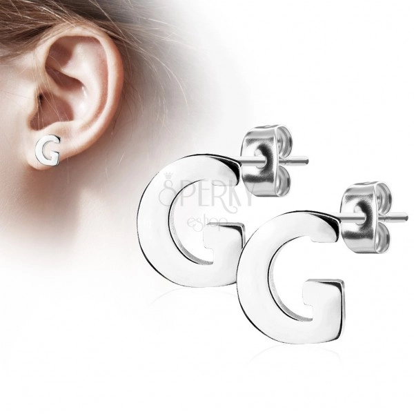 Earring made of surgical steel - capital letter G, silver colour