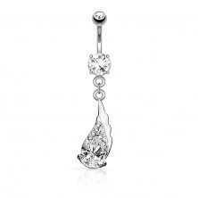 Bellybutton piercing made of surgical steel, angel wing with zircons