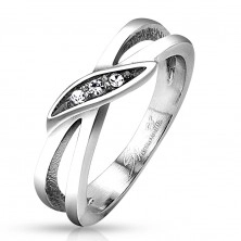 Ring made of 316L steel, silver colour, split shoulders, clear zircons