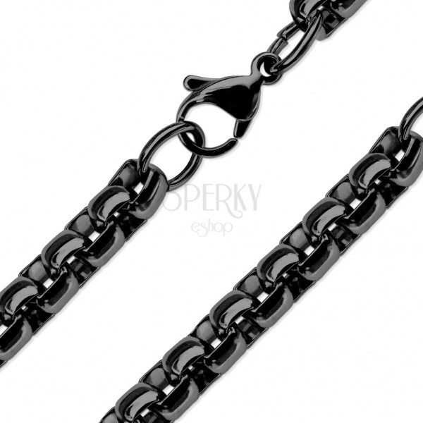 Chain made of 316L steel in black colour, shiny oval links, 510 mm