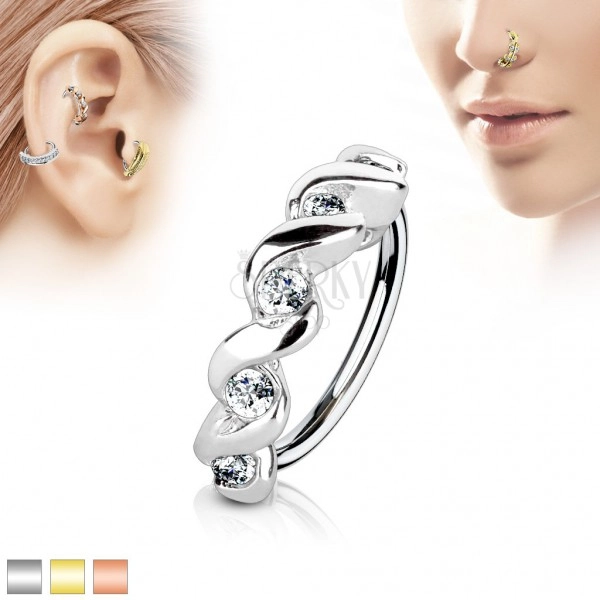 Captiva ring made of surgical steel, spiral with clear zircons