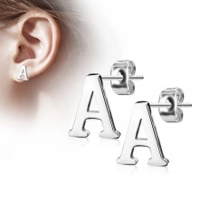 Stud earrings made of 316L steel - capital letter A, silver colour