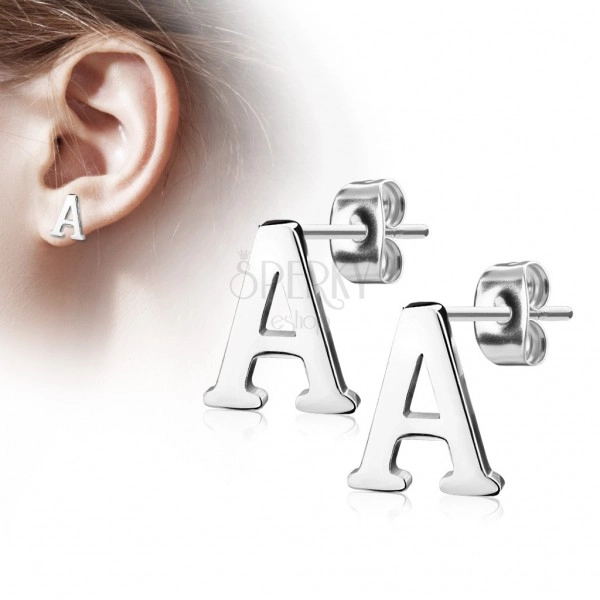Stud earrings made of 316L steel - capital letter A, silver colour