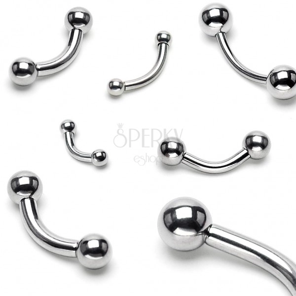 Eyebrow piercing made of surgical steel with two balls, 1,2 mm