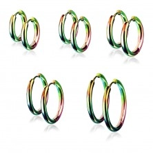316L steel circular earrings  in rainbow hue, hinged snap