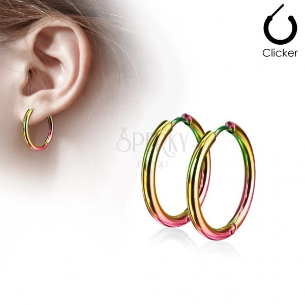 316L steel circular earrings  in rainbow hue, hinged snap