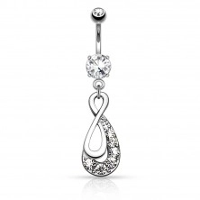 Bellybutton piercing made of 316L steel, INFINITY symbol, clear zircons